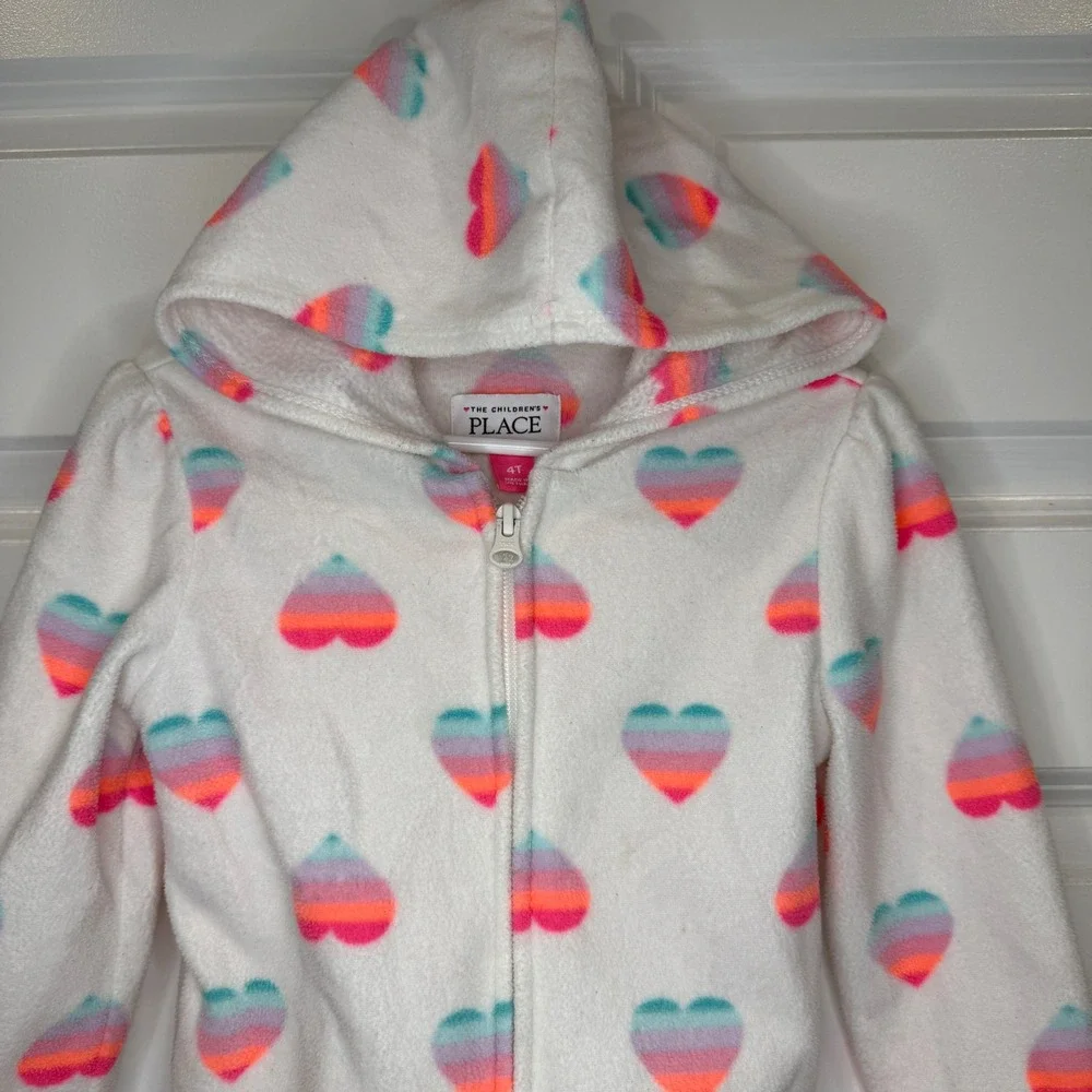 The Childrens‎ Place Girls Fleece Zip Up Hoodie Rainbow Ombre Hearts Size 4T